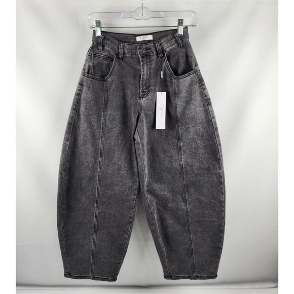 Vigoss Denim - Vigoss Jeans Womens 0/24 Black Belted Barrel Leg Denim VC-P03222A (24x26) NWT